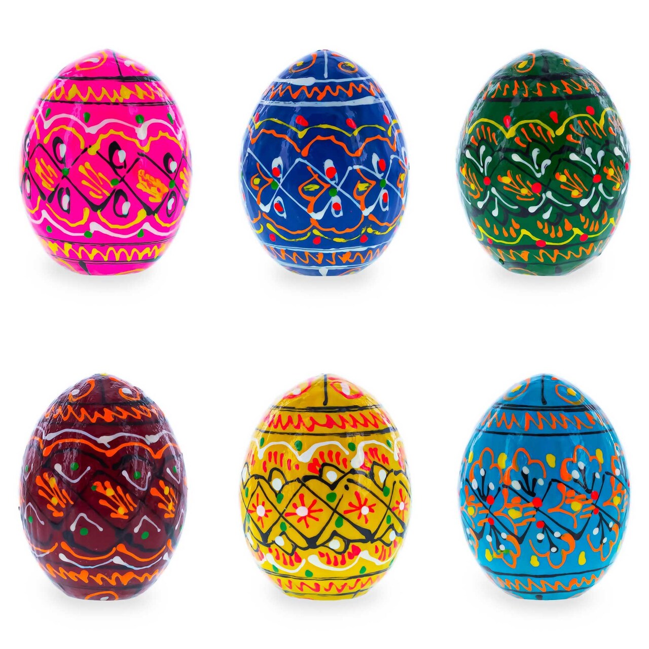 Set of 6 Miniature Ukrainian Wooden Easter Eggs Pysanky 1.5 Inches